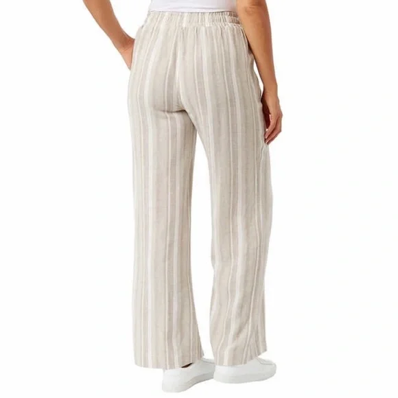 Briggs Striped 55% Linen Pant Size XL Wide Leg Eyelet Detail Lightweight Neutral - Picture 9 of 14